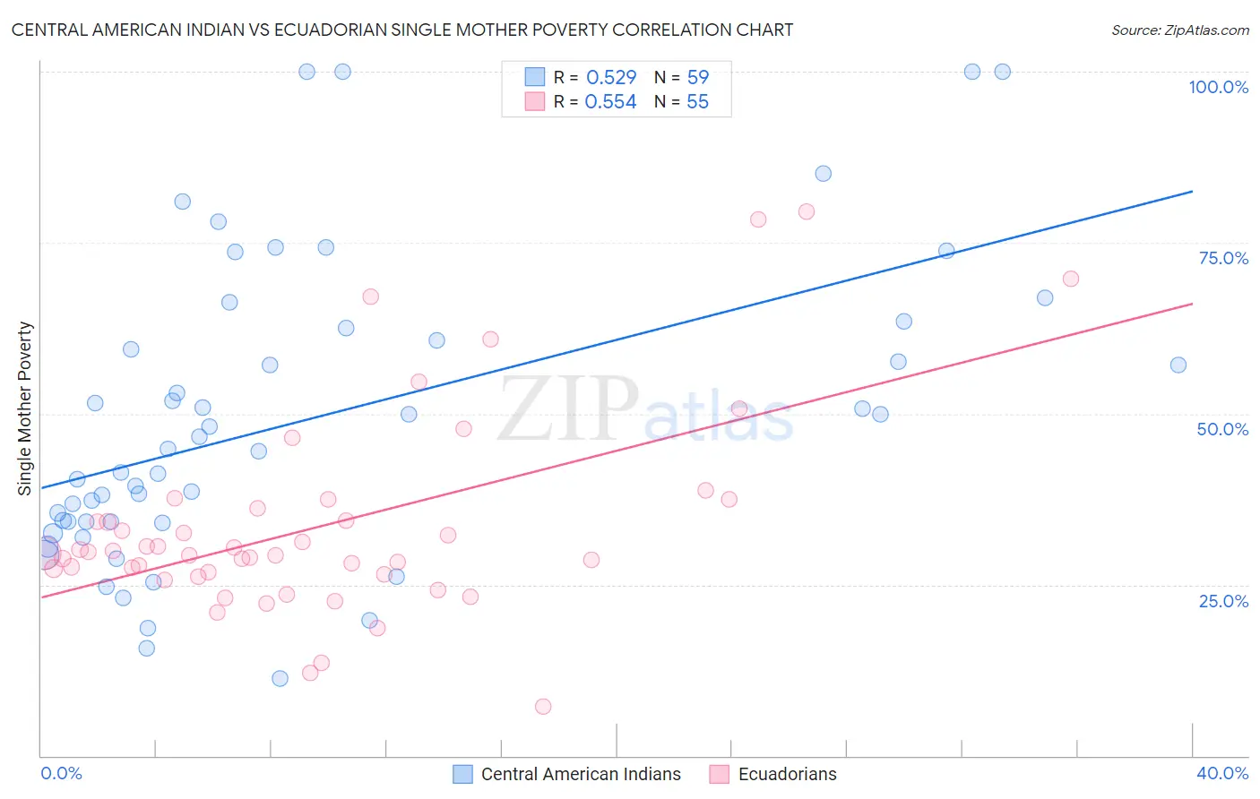 Central American Indian vs Ecuadorian Single Mother Poverty