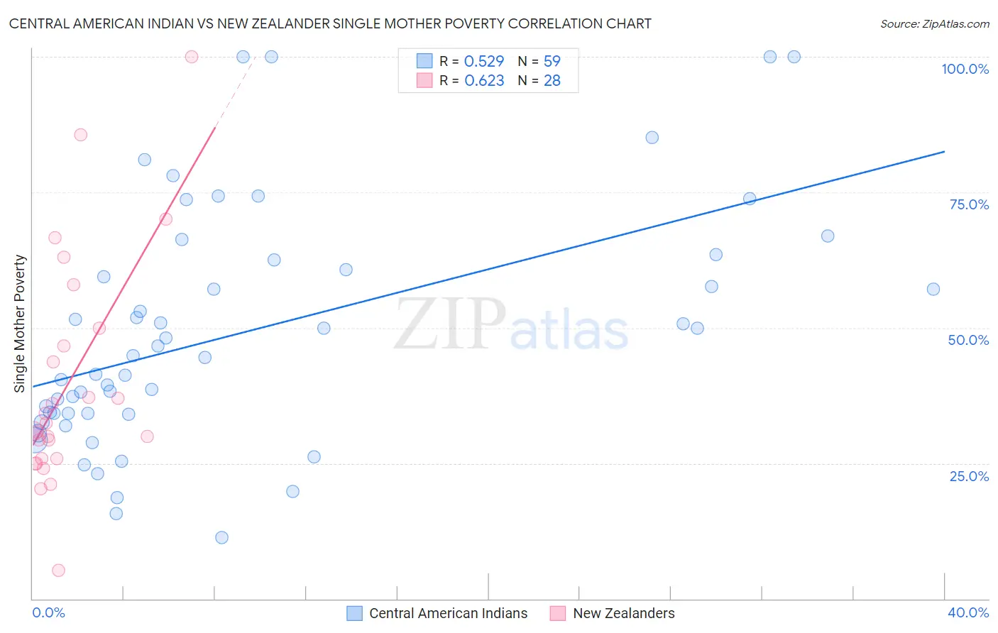 Central American Indian vs New Zealander Single Mother Poverty