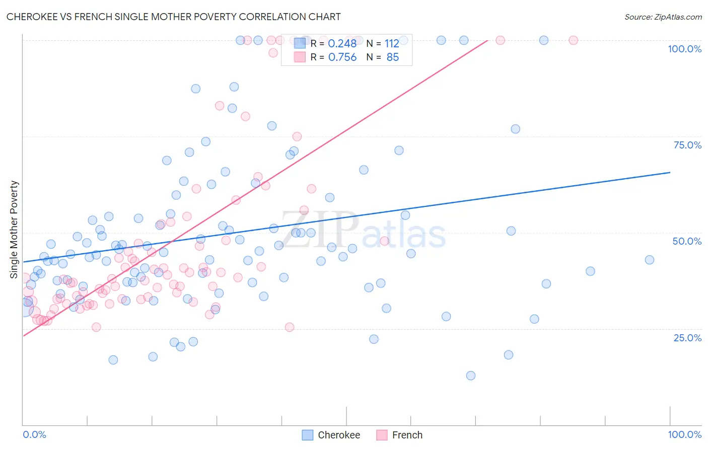 Cherokee vs French Single Mother Poverty