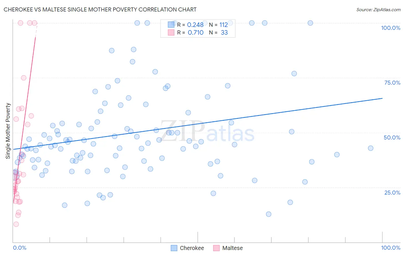 Cherokee vs Maltese Single Mother Poverty