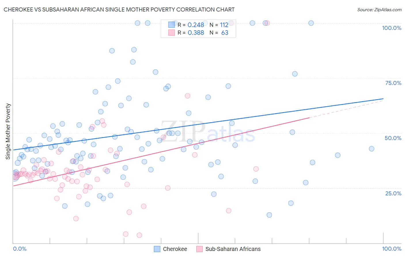 Cherokee vs Subsaharan African Single Mother Poverty