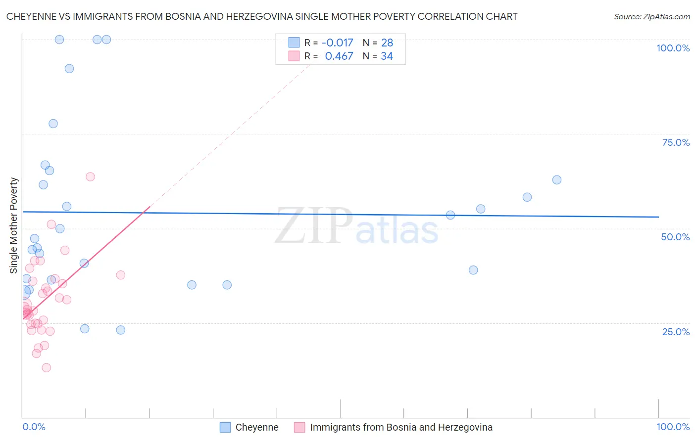 Cheyenne vs Immigrants from Bosnia and Herzegovina Single Mother Poverty