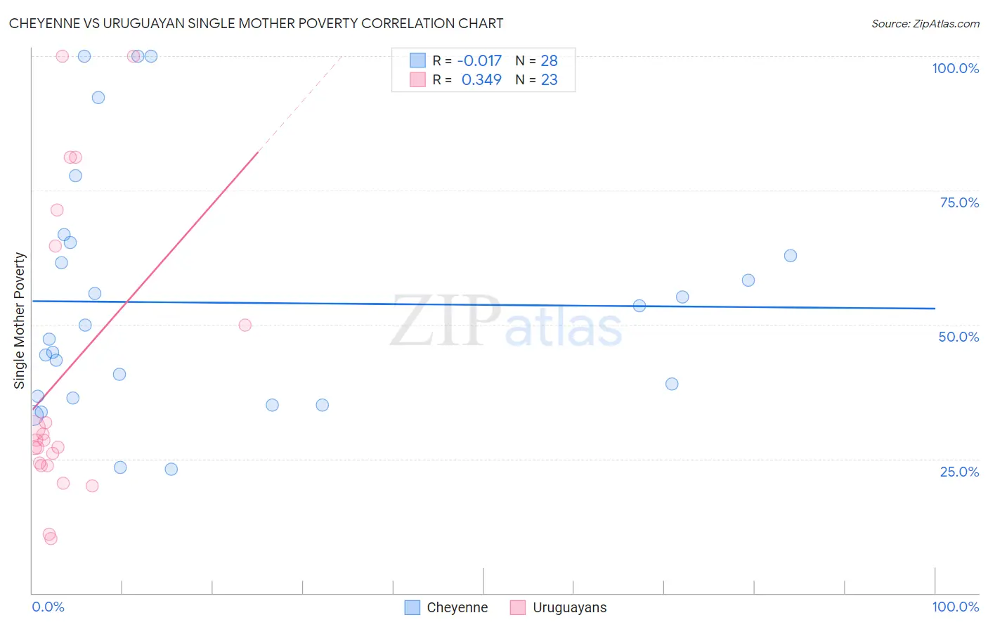 Cheyenne vs Uruguayan Single Mother Poverty