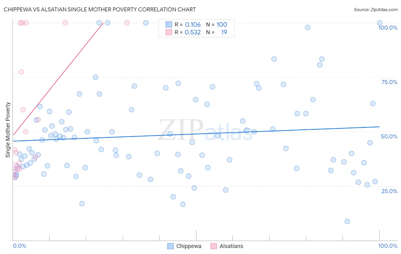 Chippewa vs Alsatian Single Mother Poverty