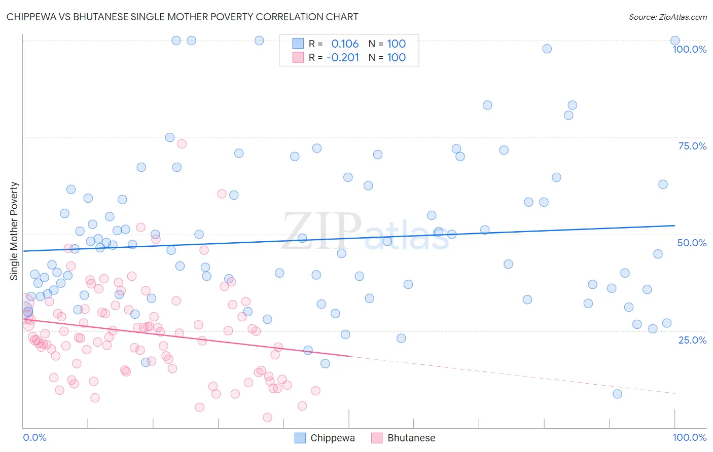Chippewa vs Bhutanese Single Mother Poverty