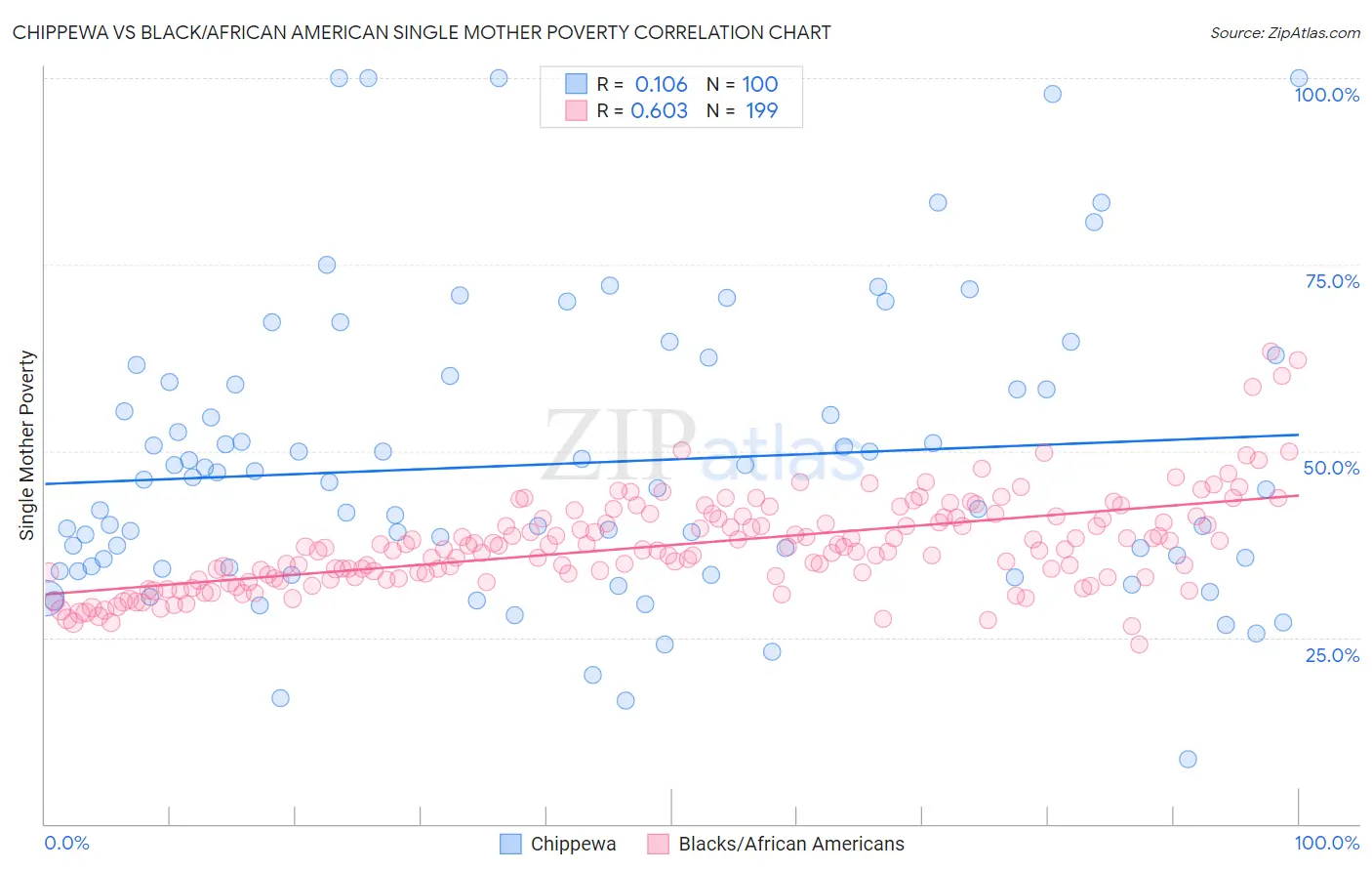 Chippewa vs Black/African American Single Mother Poverty