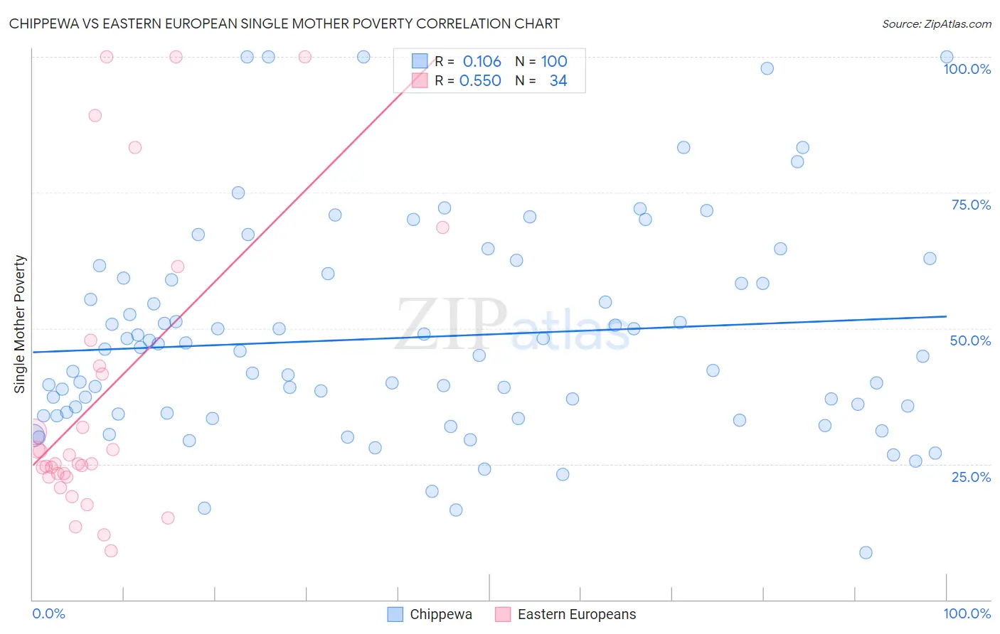 Chippewa vs Eastern European Single Mother Poverty