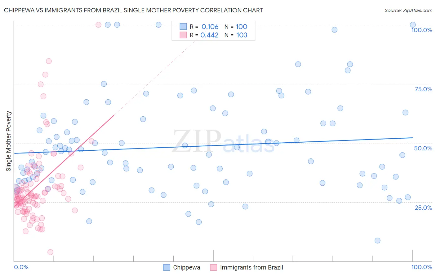 Chippewa vs Immigrants from Brazil Single Mother Poverty
