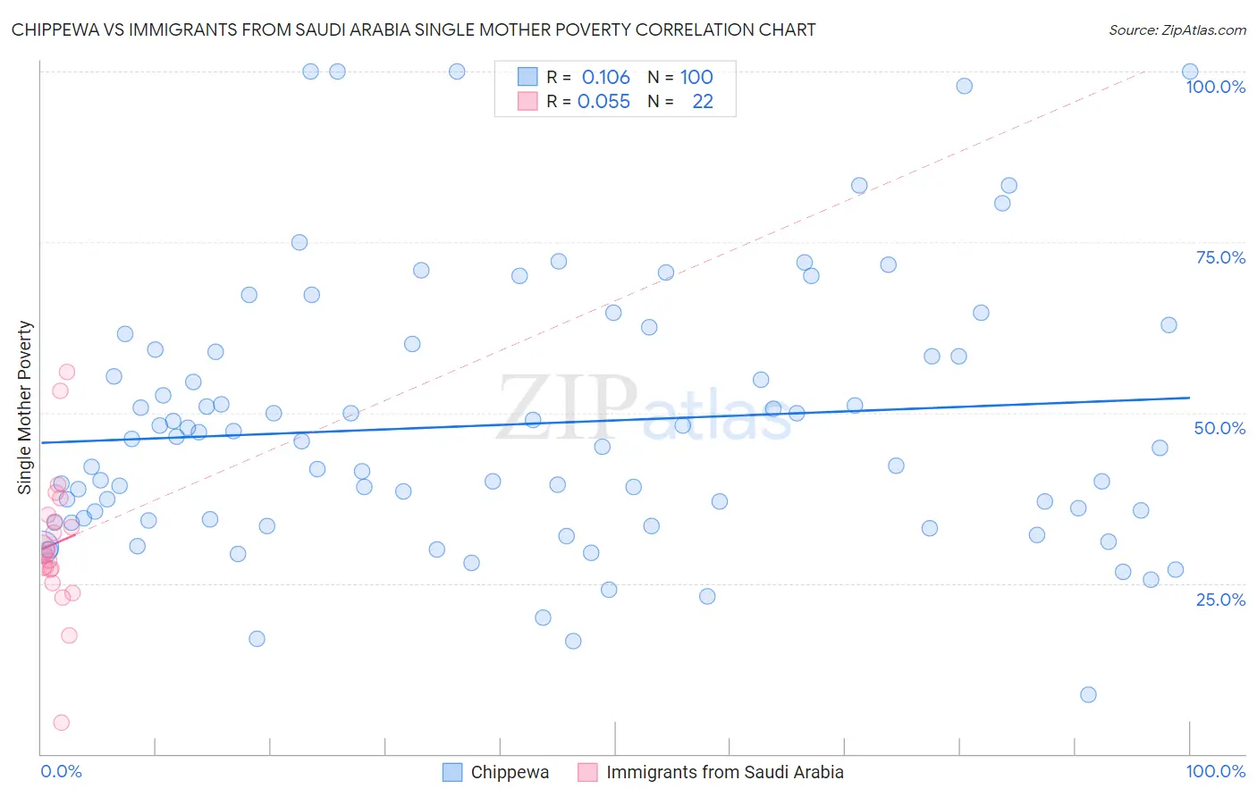 Chippewa vs Immigrants from Saudi Arabia Single Mother Poverty