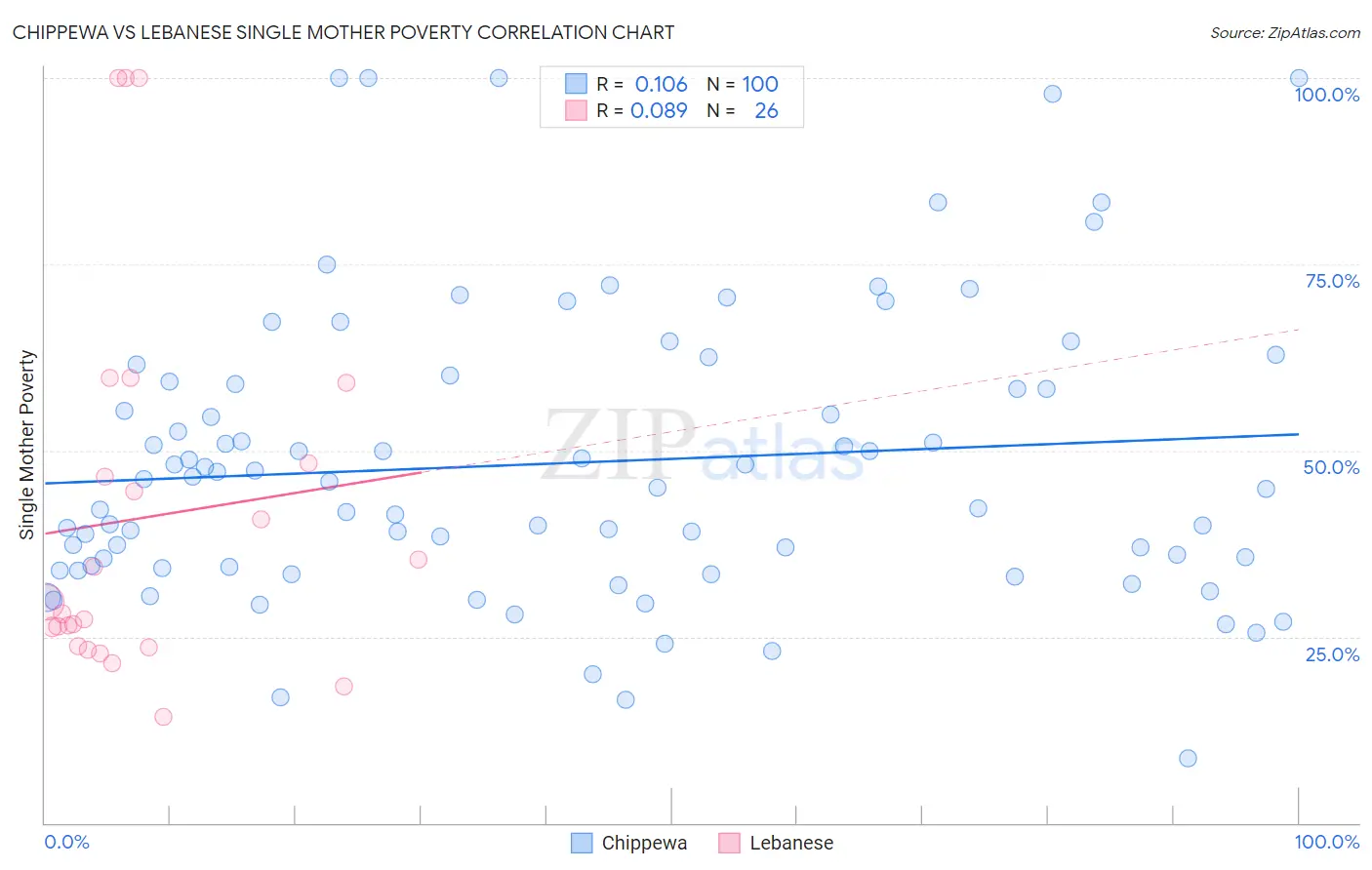 Chippewa vs Lebanese Single Mother Poverty