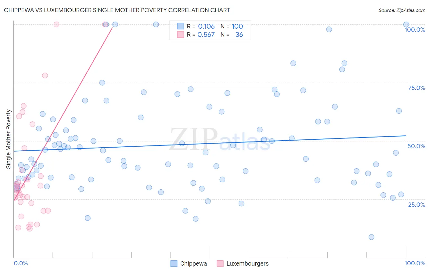 Chippewa vs Luxembourger Single Mother Poverty