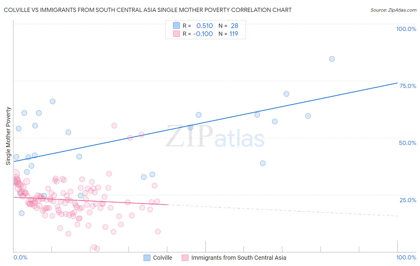 Colville vs Immigrants from South Central Asia Single Mother Poverty