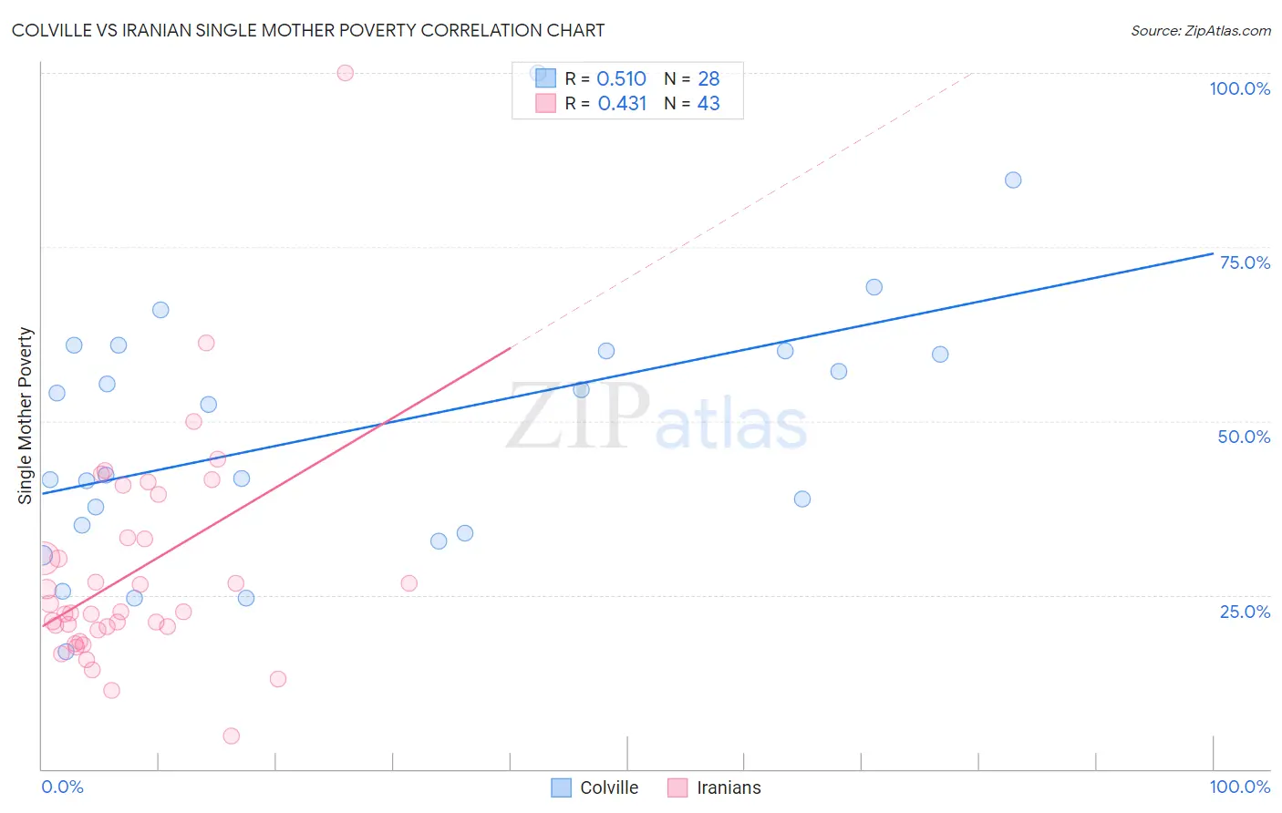 Colville vs Iranian Single Mother Poverty