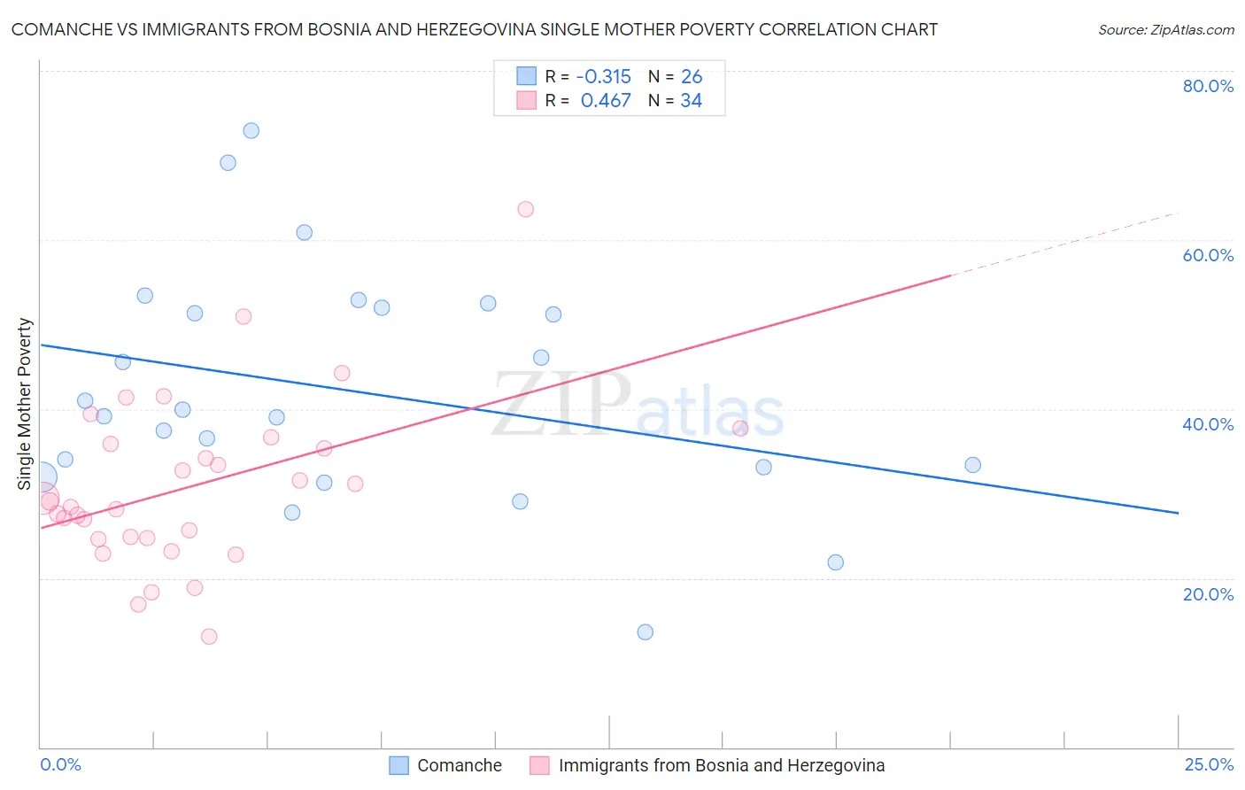 Comanche vs Immigrants from Bosnia and Herzegovina Single Mother Poverty