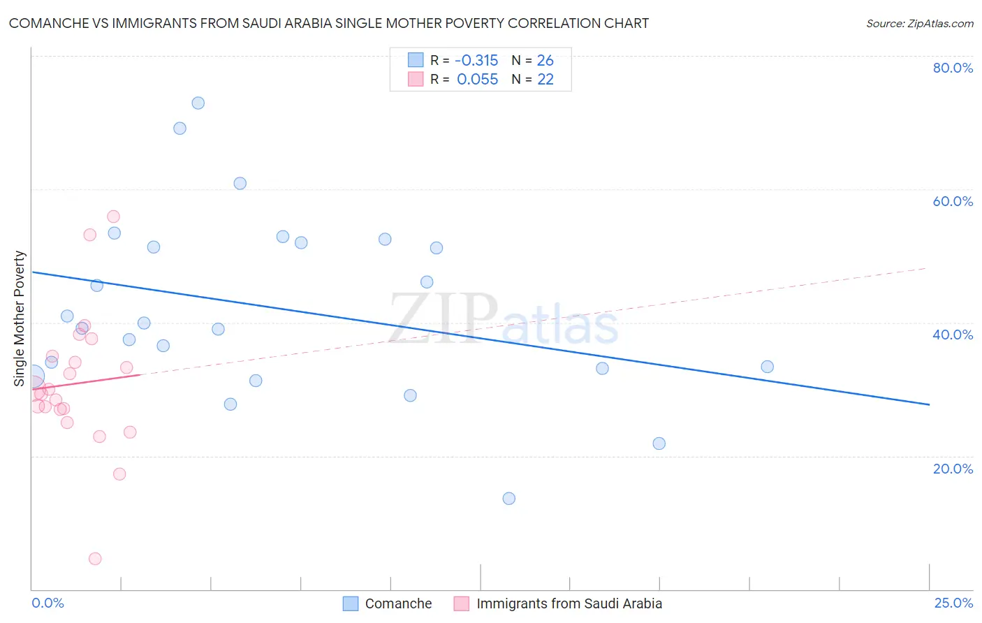 Comanche vs Immigrants from Saudi Arabia Single Mother Poverty