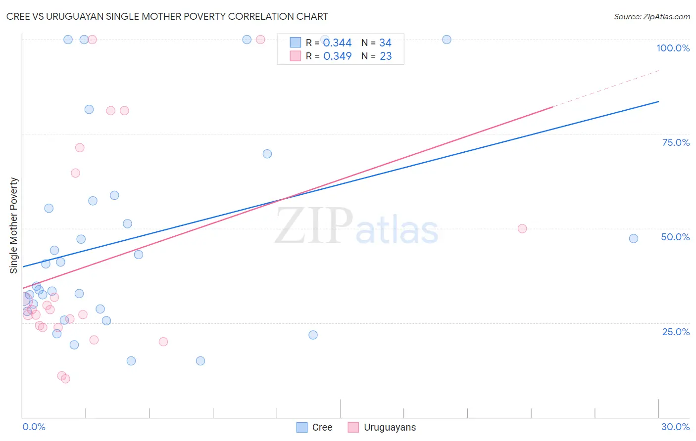 Cree vs Uruguayan Single Mother Poverty