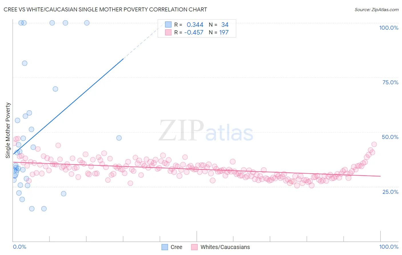 Cree vs White/Caucasian Single Mother Poverty