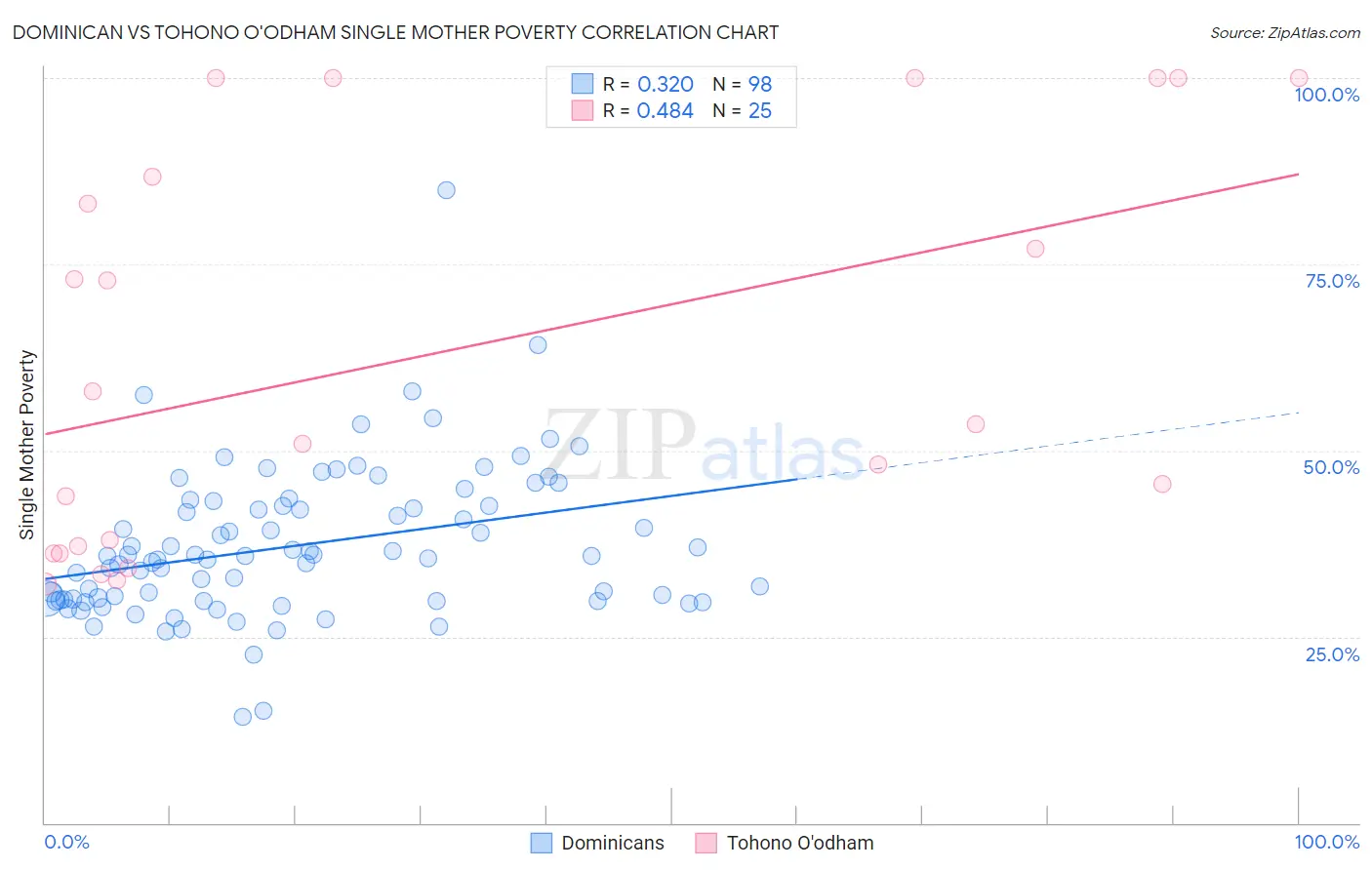 Dominican vs Tohono O'odham Single Mother Poverty