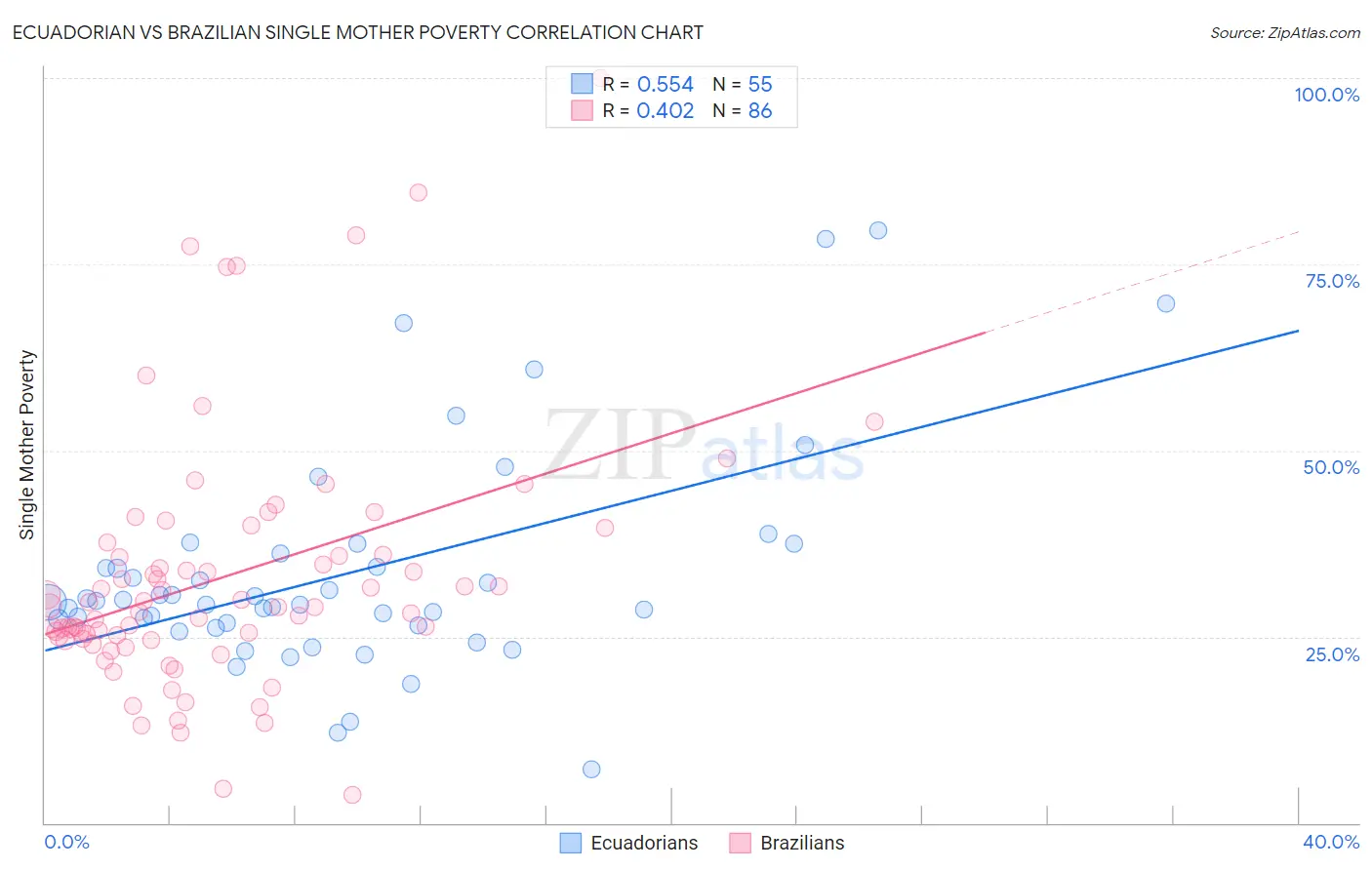 Ecuadorian vs Brazilian Single Mother Poverty