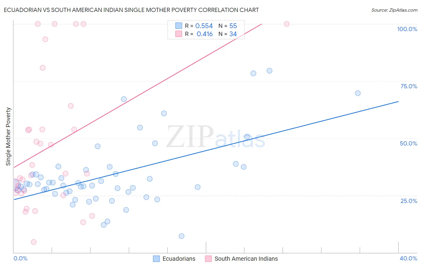 Ecuadorian vs South American Indian Single Mother Poverty
