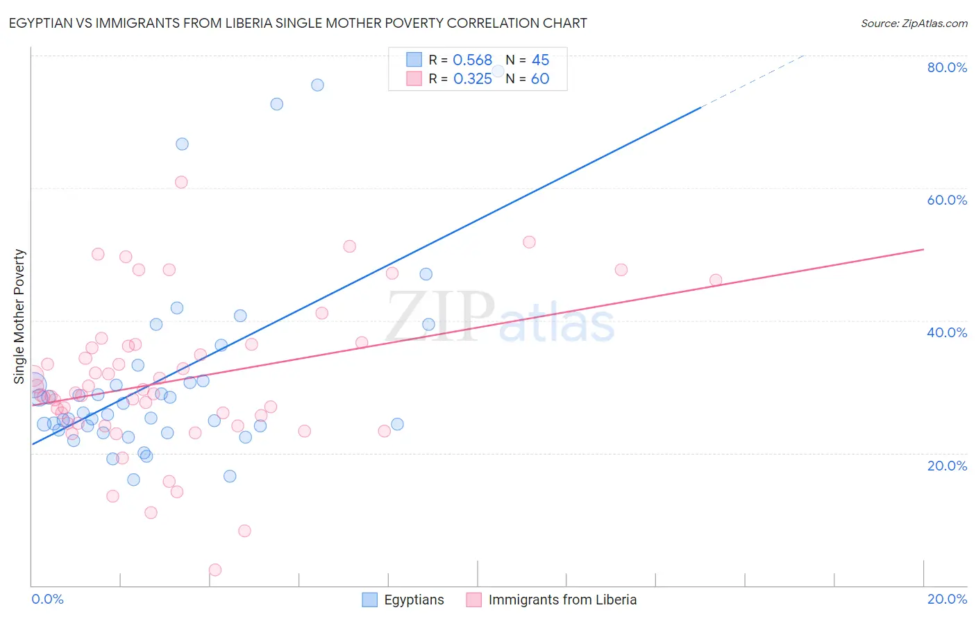 Egyptian vs Immigrants from Liberia Single Mother Poverty