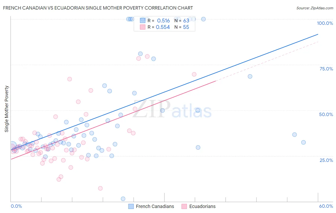 French Canadian vs Ecuadorian Single Mother Poverty