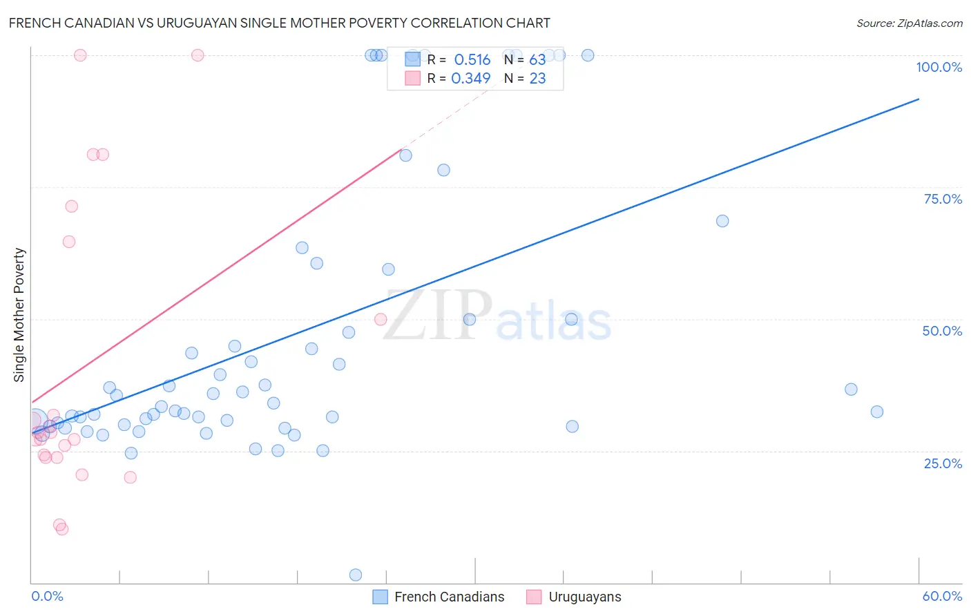 French Canadian vs Uruguayan Single Mother Poverty