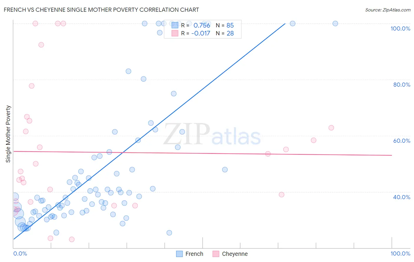 French vs Cheyenne Single Mother Poverty