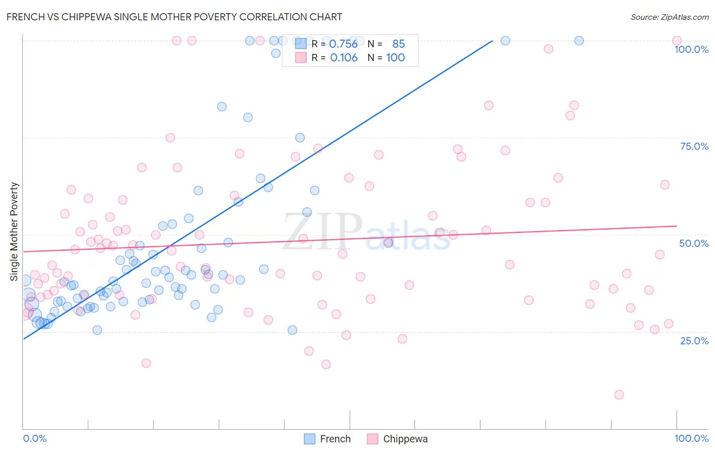 French vs Chippewa Single Mother Poverty