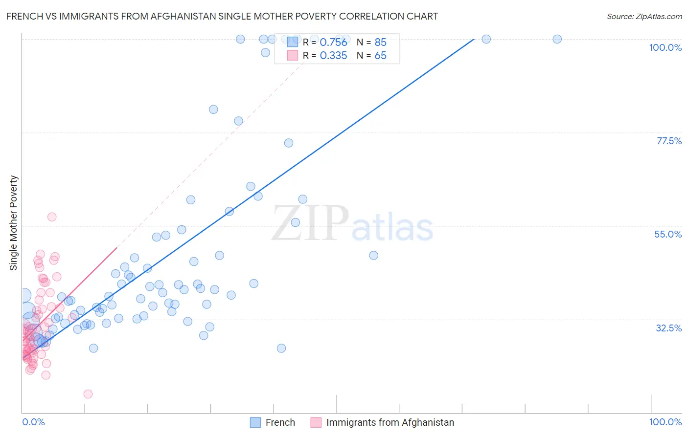 French vs Immigrants from Afghanistan Single Mother Poverty