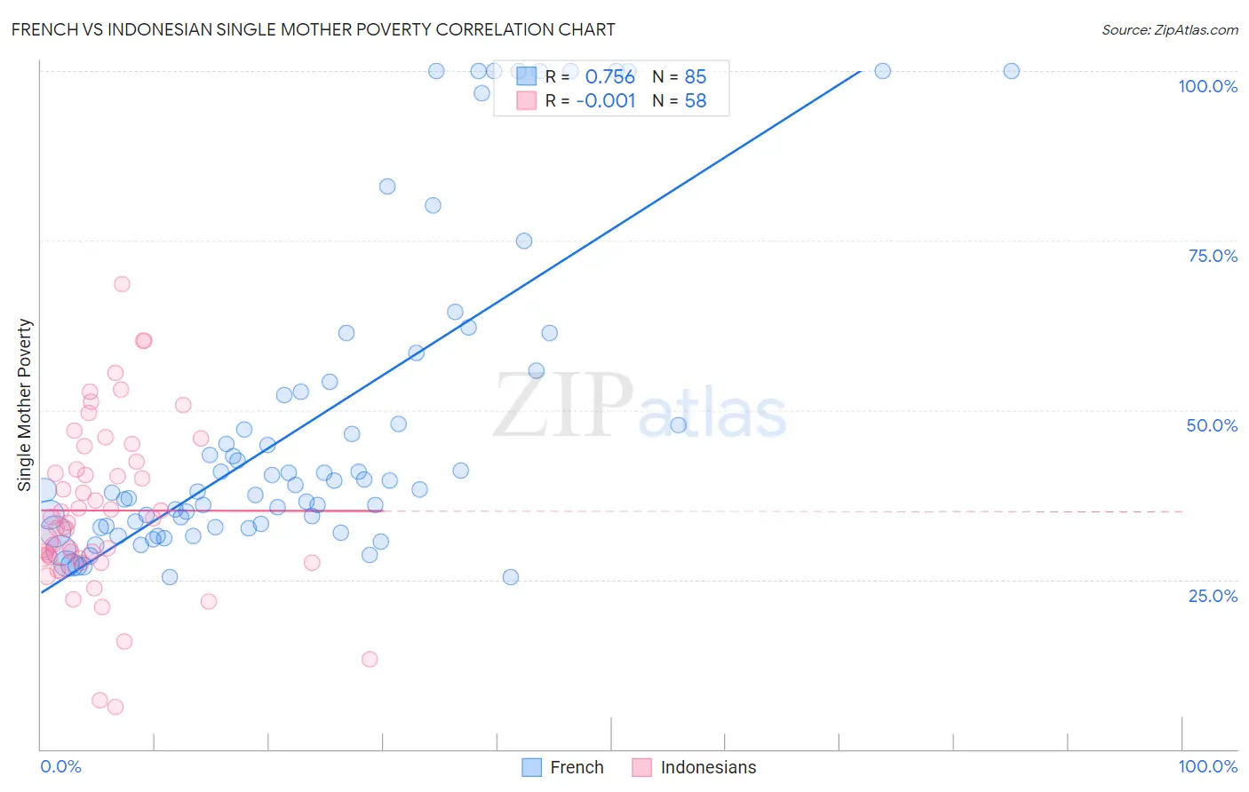 French vs Indonesian Single Mother Poverty