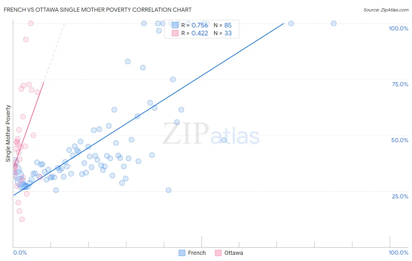 French vs Ottawa Single Mother Poverty