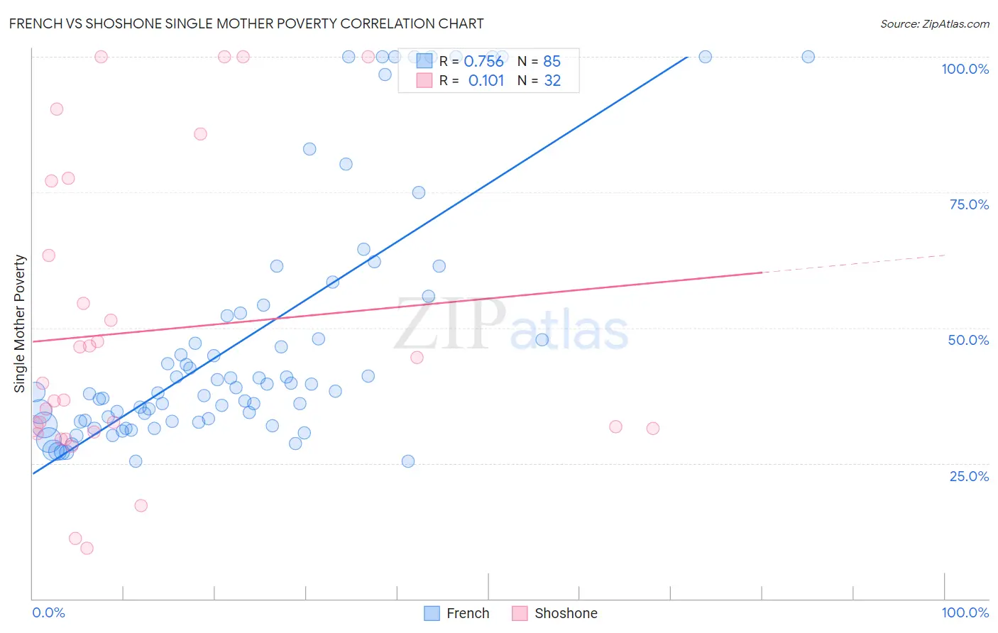 French vs Shoshone Single Mother Poverty