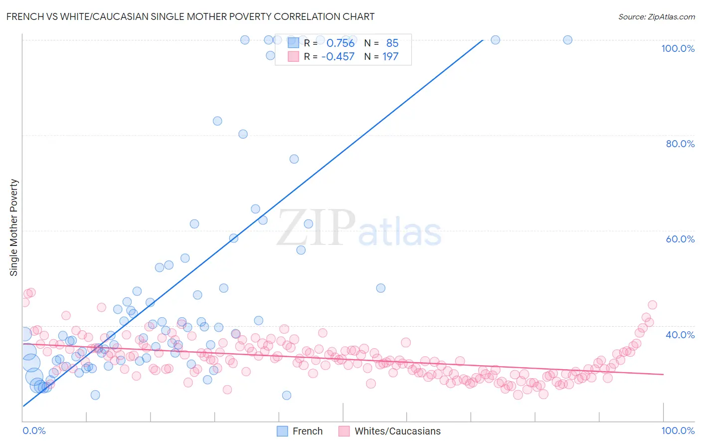 French vs White/Caucasian Single Mother Poverty