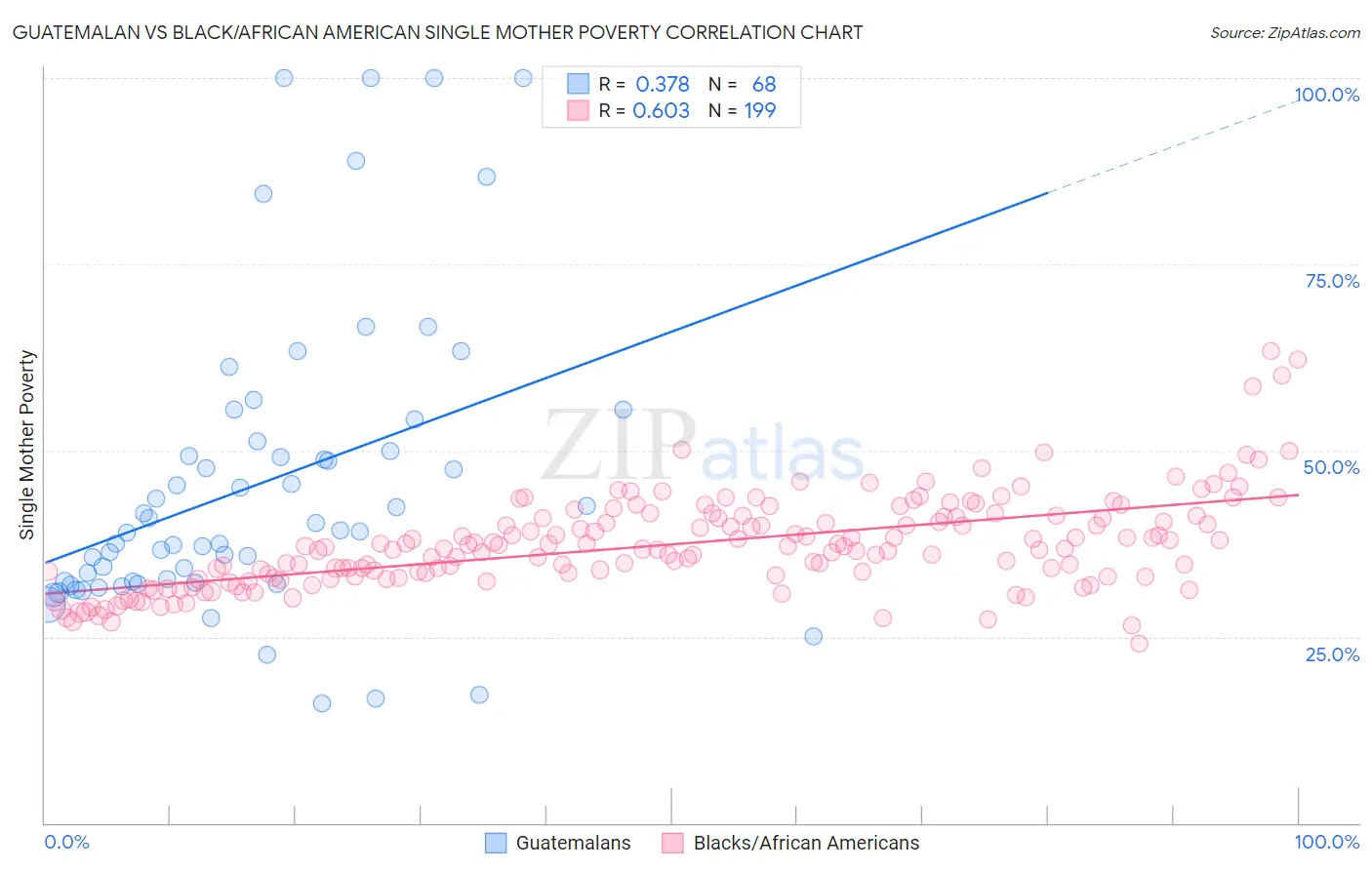 Guatemalan vs Black/African American Single Mother Poverty