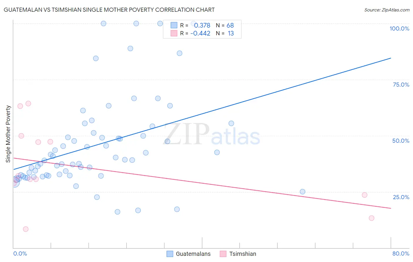 Guatemalan vs Tsimshian Single Mother Poverty