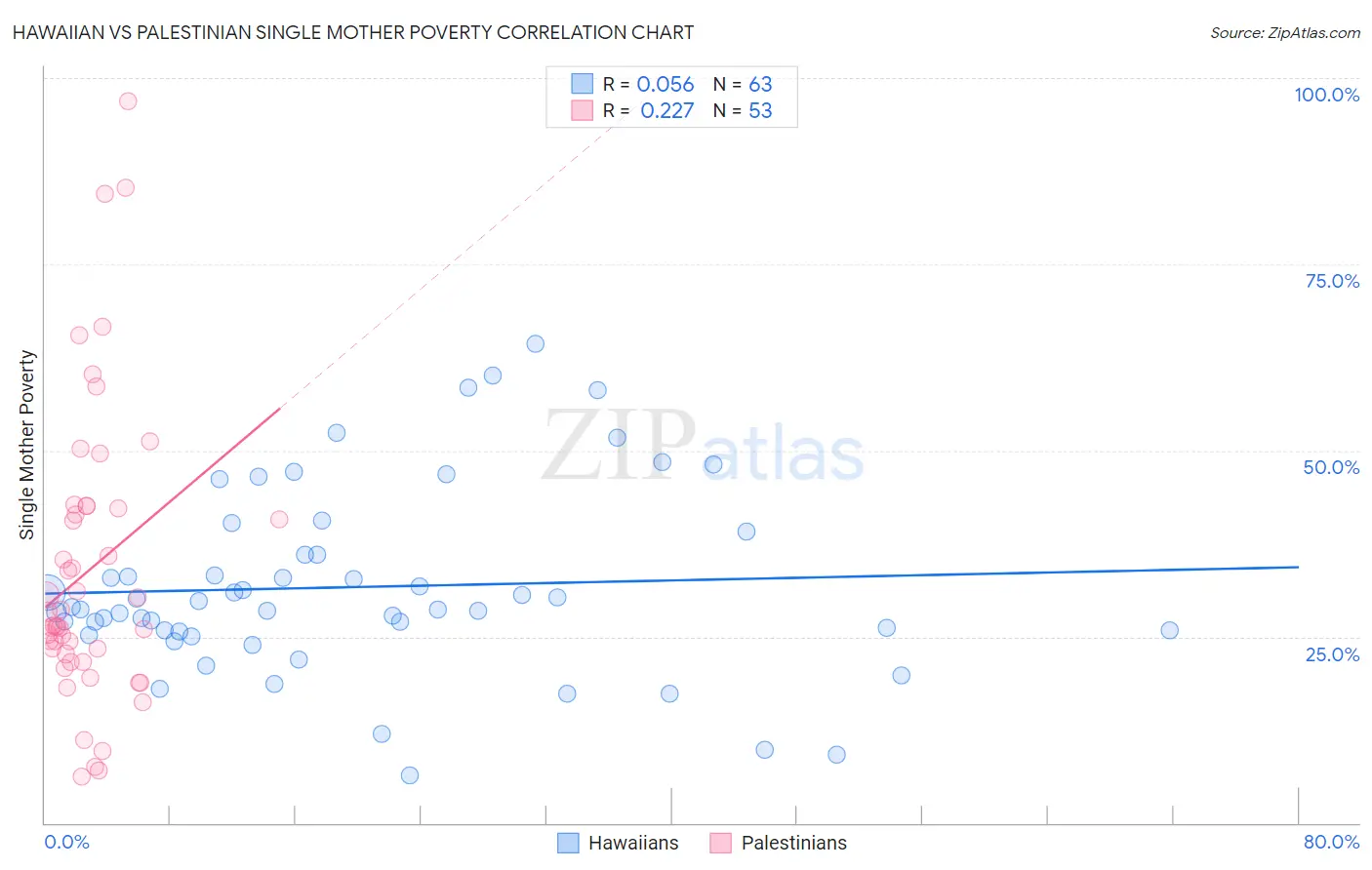 Hawaiian vs Palestinian Single Mother Poverty