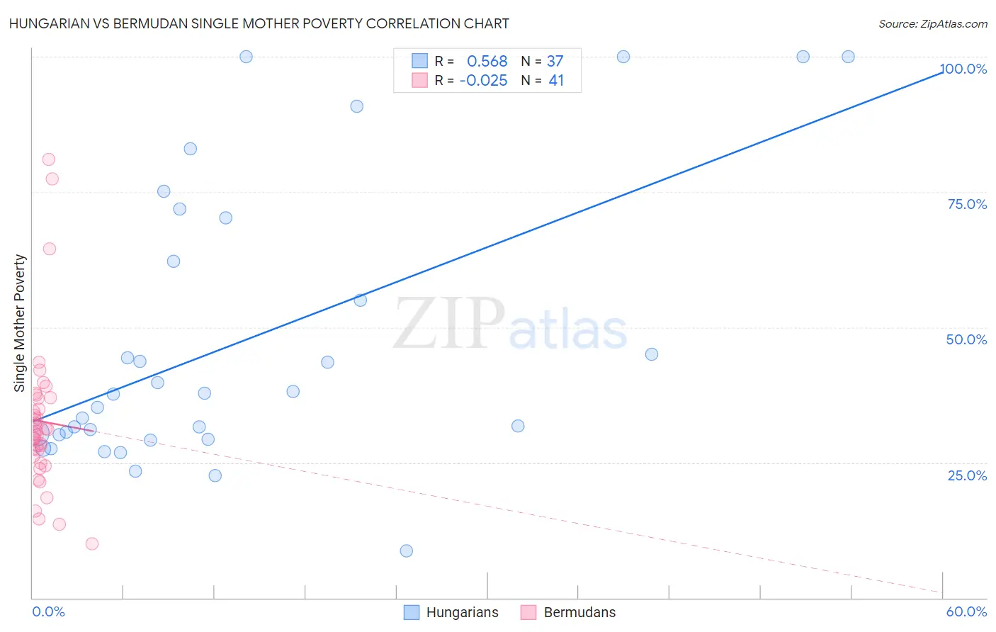 Hungarian vs Bermudan Single Mother Poverty