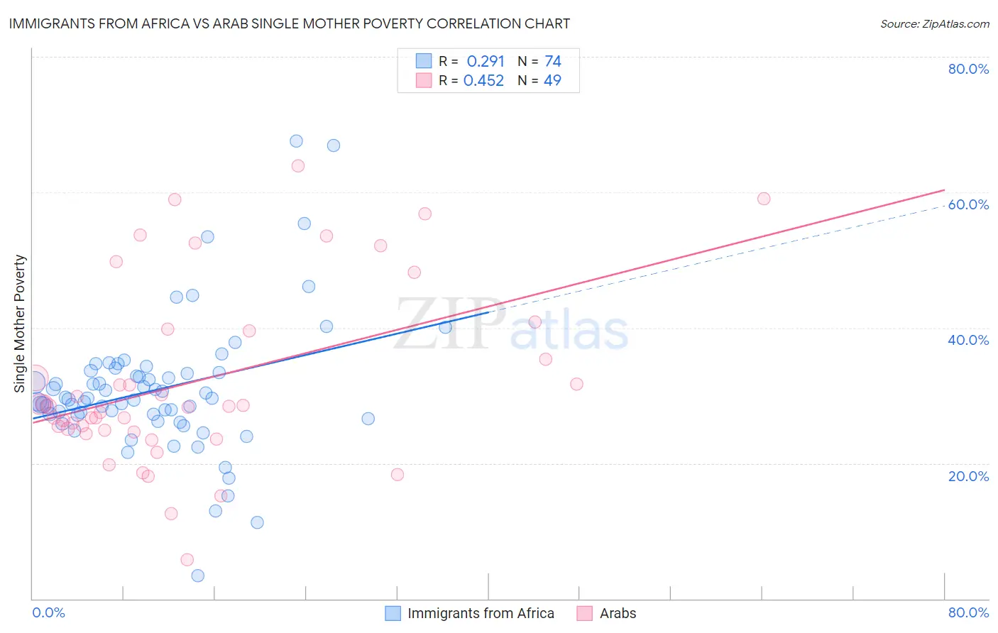 Immigrants from Africa vs Arab Single Mother Poverty