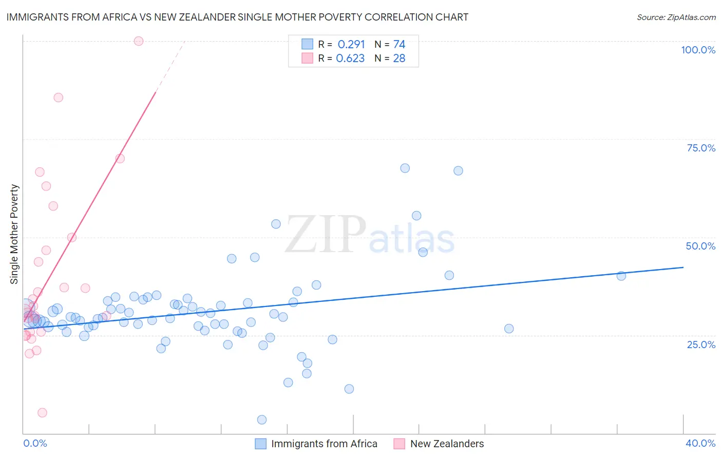 Immigrants from Africa vs New Zealander Single Mother Poverty