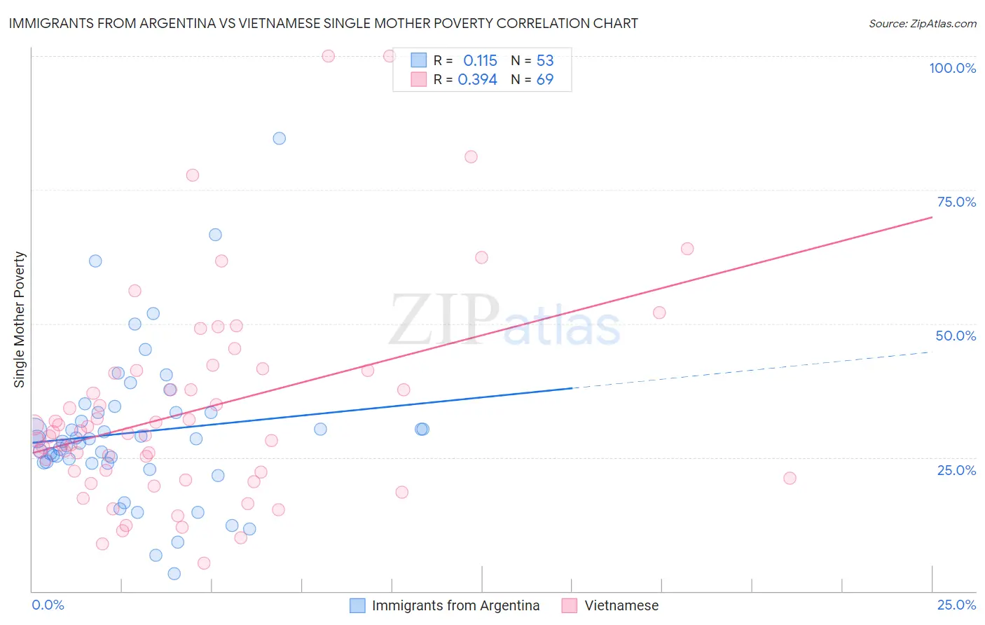 Immigrants from Argentina vs Vietnamese Single Mother Poverty