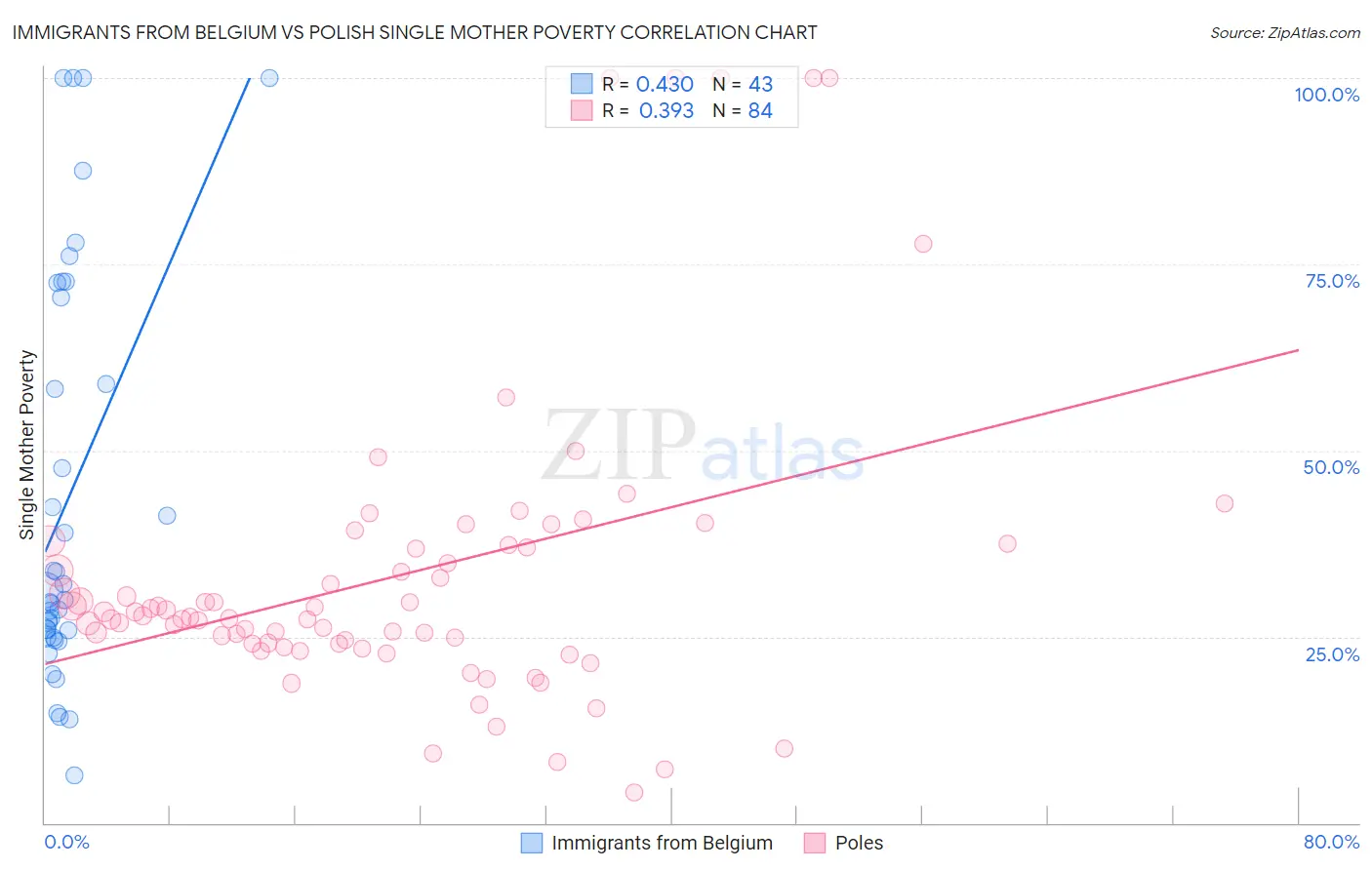 Immigrants from Belgium vs Polish Single Mother Poverty