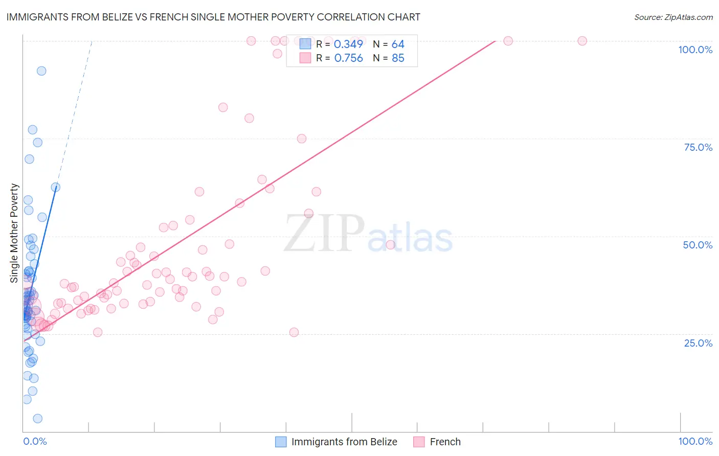 Immigrants from Belize vs French Single Mother Poverty