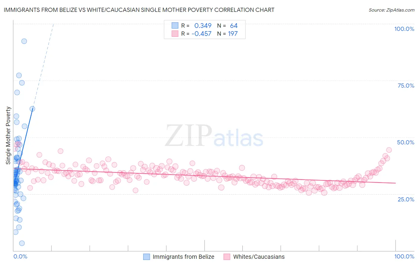 Immigrants from Belize vs White/Caucasian Single Mother Poverty