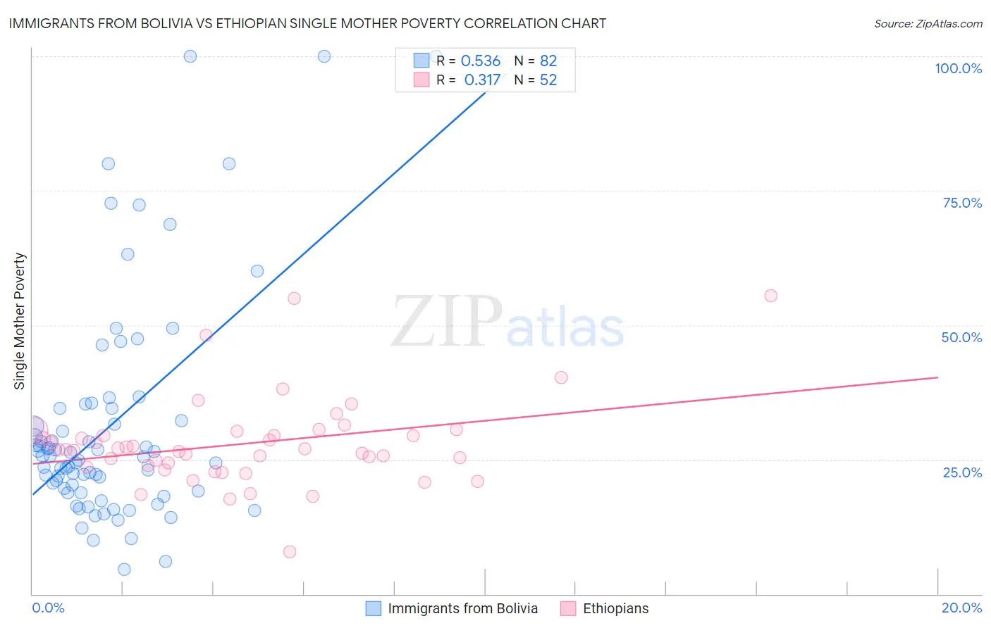 Immigrants from Bolivia vs Ethiopian Single Mother Poverty