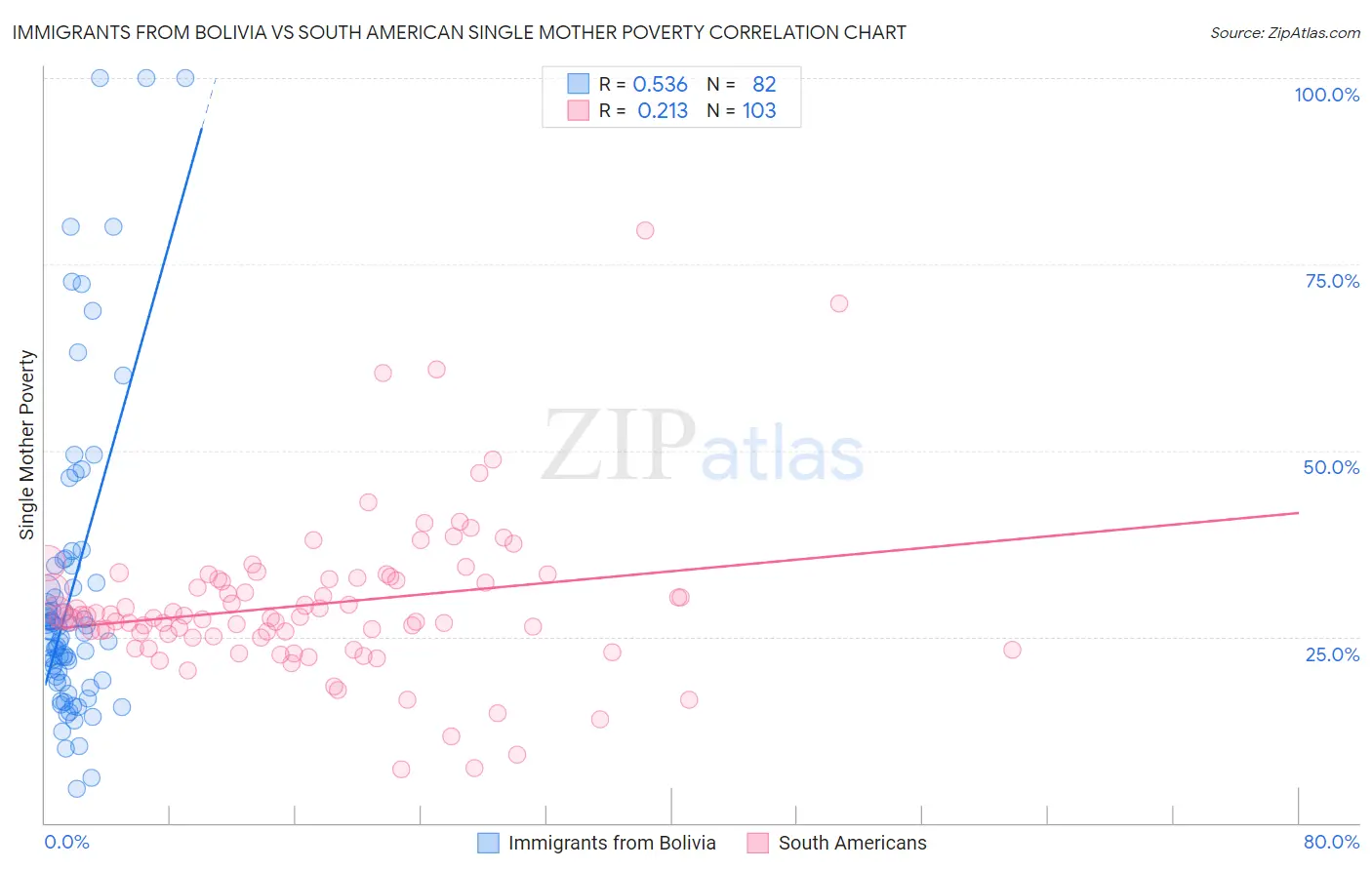 Immigrants from Bolivia vs South American Single Mother Poverty