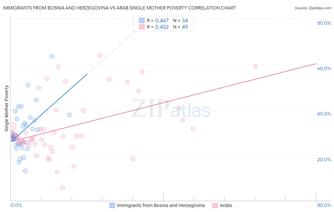 Immigrants from Bosnia and Herzegovina vs Arab Single Mother Poverty
