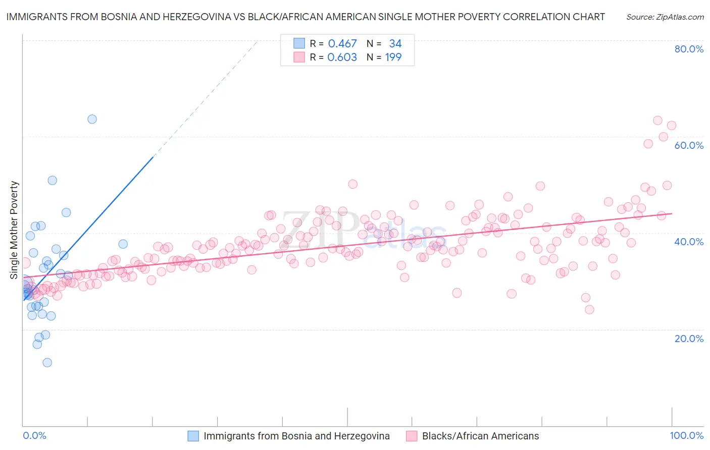 Immigrants from Bosnia and Herzegovina vs Black/African American Single Mother Poverty