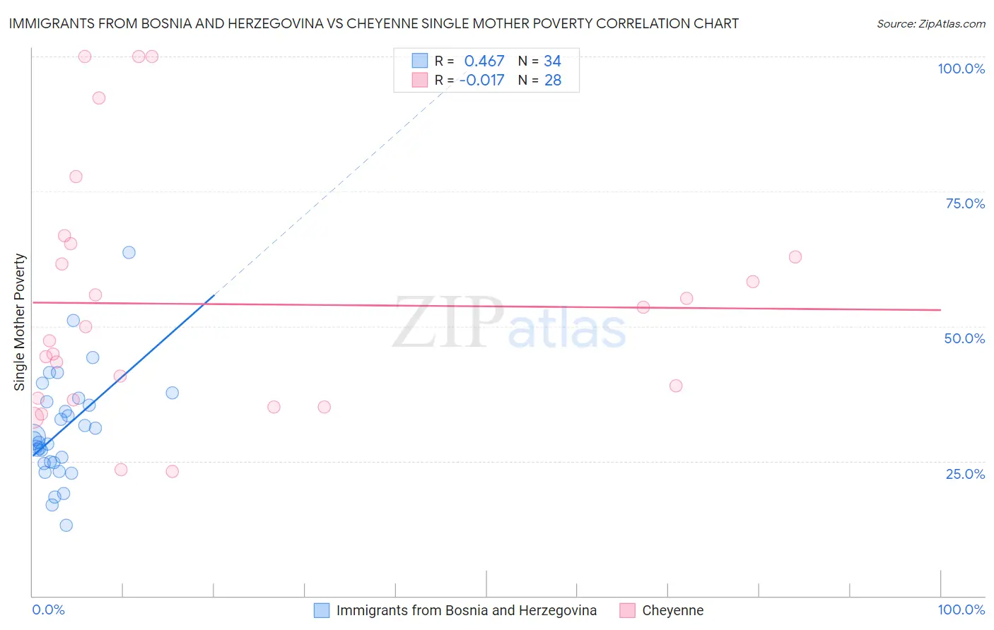 Immigrants from Bosnia and Herzegovina vs Cheyenne Single Mother Poverty