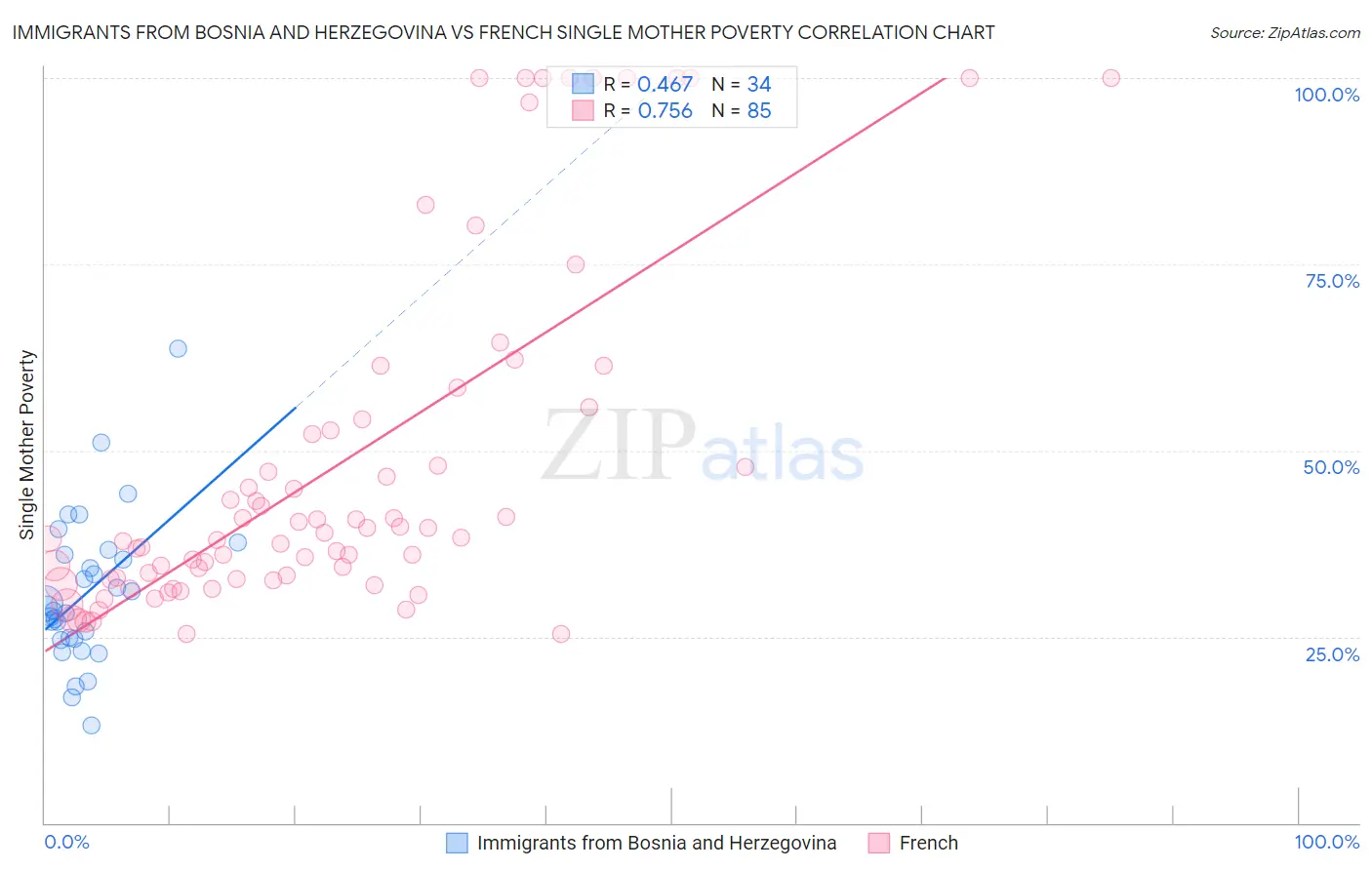 Immigrants from Bosnia and Herzegovina vs French Single Mother Poverty